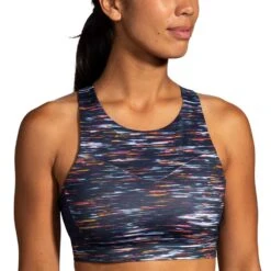 BROOKS Women's Drive 3 Pocket Sports Bra - Sundial Velocity Print -Sports Clothing Sale Store 350080 078 MF Drive 3 Pocket Run Bra