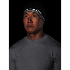 Nathan HyperNight Reflective Beanie - Black/Geo Print -Sports Clothing Sale Store NS10400 00180 HyperNightReflectiveBeanie onBody 2 720x 7ce2b7a3 a0b0 40c4 baca 6616c3b3bc82