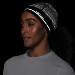 Nathan HyperNight Reflective Pony Tail Beanie - Black/Geo Print -Sports Clothing Sale Store NS10420 00180 HyperNightReflectivePTBeanie onBody 2 720x 9f53db48 a101 4900 9bdc b172b74b5455