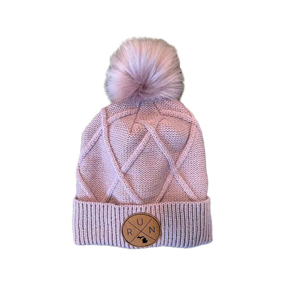 RUN X Mitten Patch Faux Fur Pom Beanie - Lilac 3 RUN X Mitten Patch Faux Fur Pom Beanie - Lilac